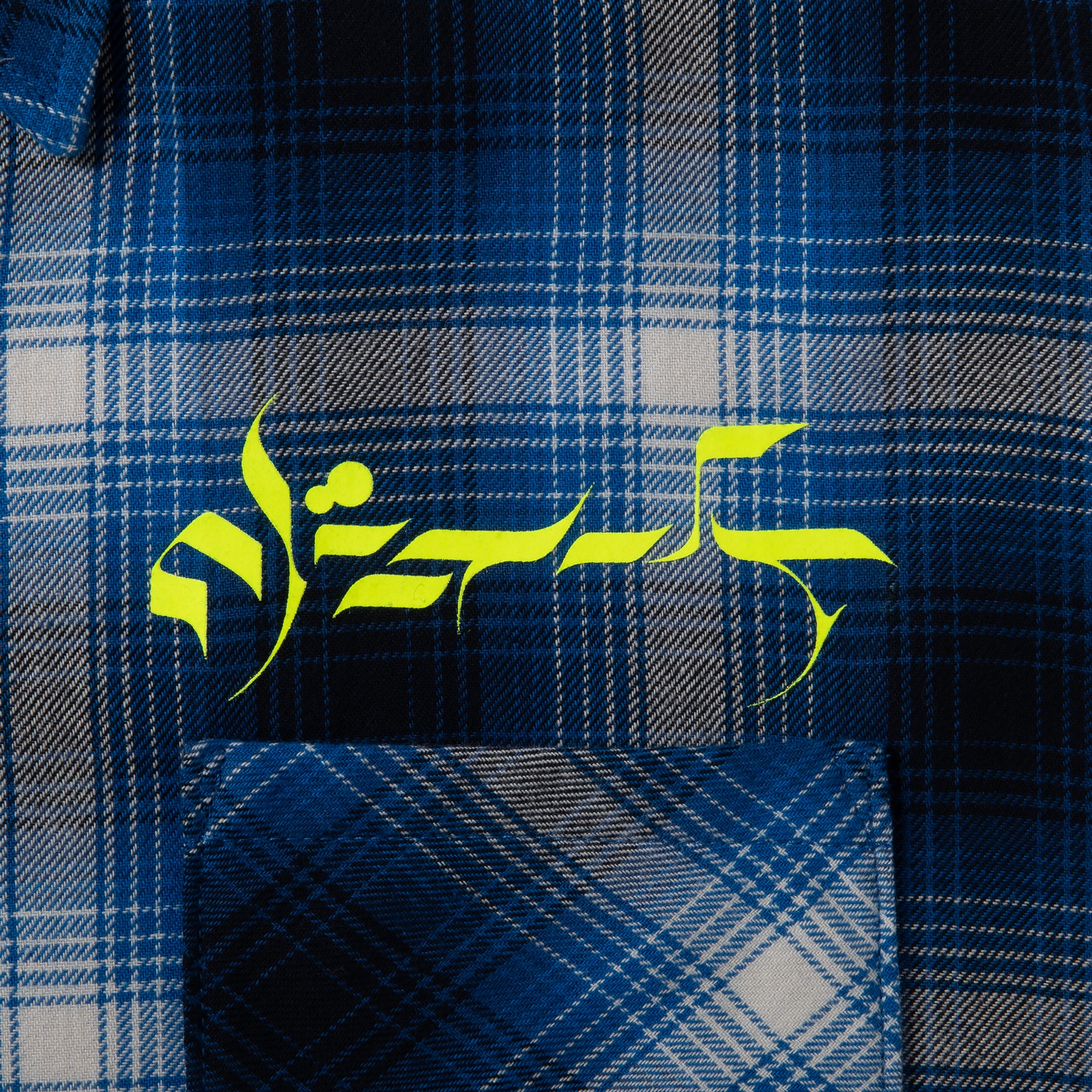 loosejoints≒RAFU - GUCCIMAZE - 'Joints' Fluo printed Flannel shirt (Blue)